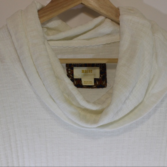 MAEVE Anthropologie Ivory Cowl Neck Peplum Thin Knit Long Sleeve Top Size M - Picture 8 of 12